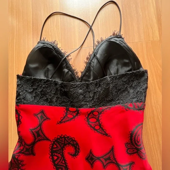 Mary.L Couture Red & Black Silk Lace Maxi Dress Size 8 - Picture 15 of 16